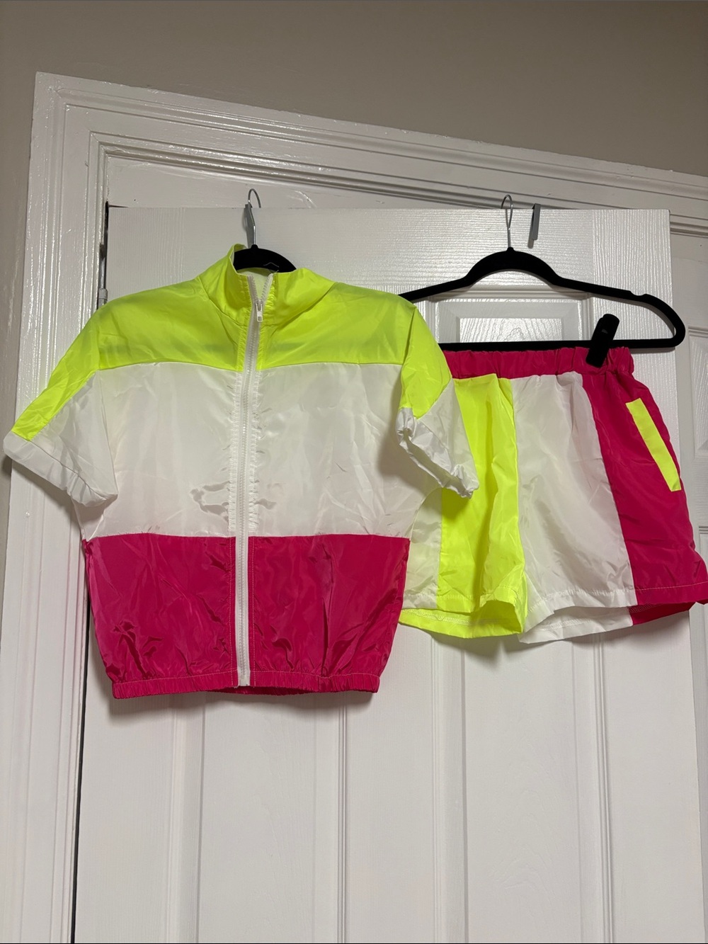 Neon Colorblock Windbreaker Set - Hot Pink & Neon Yellow